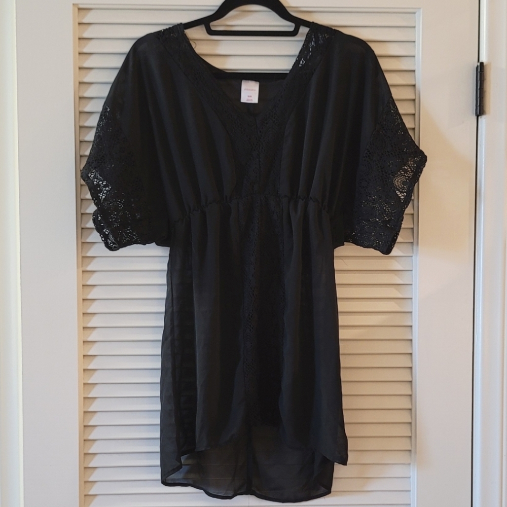 Xhilaration - Short-Short-Sleeve Black Lace Sheer Swim Cover-Up